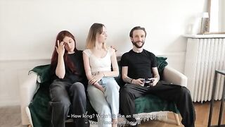 An amateur French couple share a guy's dick in an intense threesome