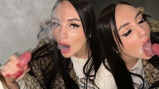 Girl smokes a dick in public and gets cum on her face