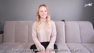 A cute blonde girl with big ass fell in love with guys and got cum on her face