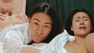 The beautiful Asian stepmom is tired and needs some help to relax