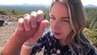 A couple is having fun on the mountain and gets a blowjob