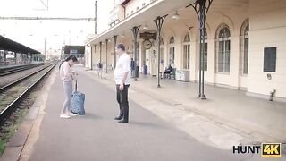 Hunter agreed to fuck cute girl at the train station for cash