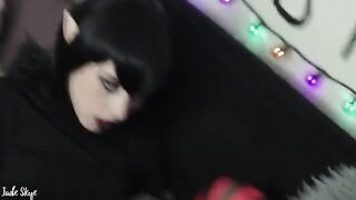 Mavis Winters, the pale goth teen, has her fangs sunk in a cock for the first time