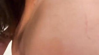 The girl was cooking when her stepbrother came to her in the kitchen