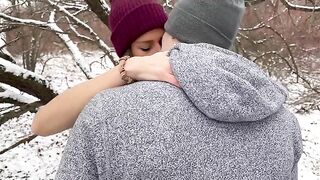 A wife shared her pussy with her husband and friend in the middle of a snowstorm