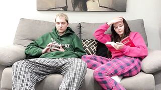 Guy masturbates next to his stepsister, who decides to give him a handjob instead