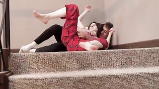 Perky stepsister with slim body seduced her stepbrother on the stairs