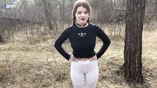 A hot chick is fucking in the forest with a huge dick