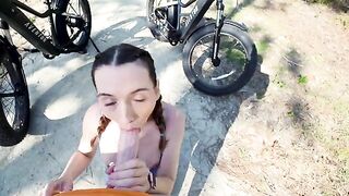 Petite brunette gives a blowjob to her tourist guide in POV