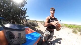 A couple is fucking on the bonnet of a Volkswagen Rabbit at hot springs