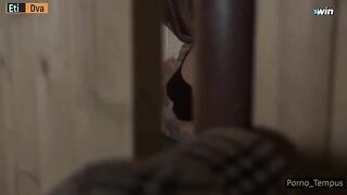 Two Russian sluts fucked at an orgy by a group of guys in doggy style