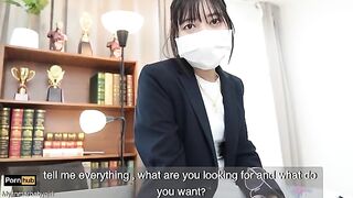 The gardener fucks the Asian teacher in the classroom with intense passion