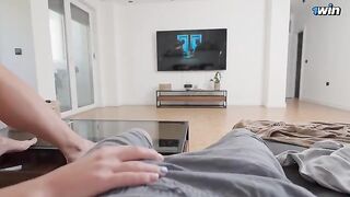 My stepsister services my huge cock when my parents are away