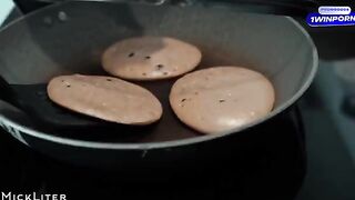 Breakfast for a beautiful woman - pancakes and a strong dick