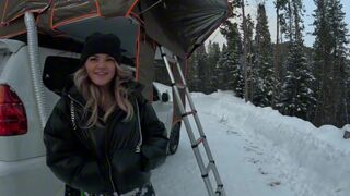 A babe is having fun with a stranger in the tent while her girlfriend sleeps