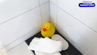 My stepmom caught me jerking off in the bathtub, what a shame!