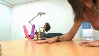 A sick boss fucks his secretary in the office with big tits