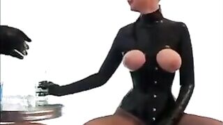 Two lesbians in latex tried to seduce a guy, but he refused