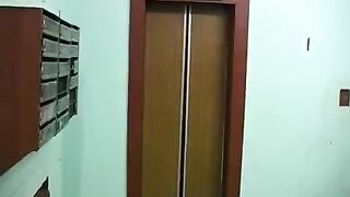 A blonde girl sucks her brother's cock on the balcony to cool down