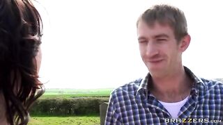 A juicy beauty was fucked by a guy on a haystack, it was really passionate