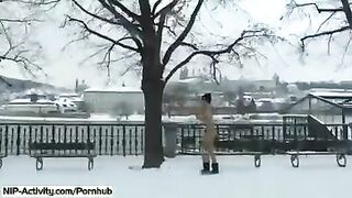 A student is not embarrassed to show her breasts and ass on the street