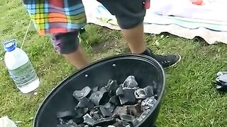 Outdoor sex of Russian students in foursome