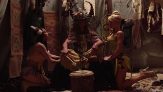 Red-skinned babes fucked with fairytale heroes in an intense scene