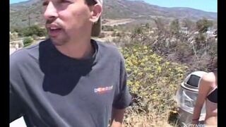 The girl was caught and fucked in the car by two guys