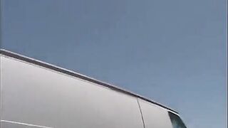 The girl was caught and fucked in the car by two guys