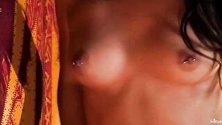 Fingered cunt of a chick with pierced nipples