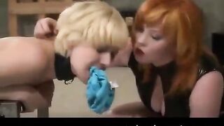 Lesbian beauties fuck each other using a thick sex toy