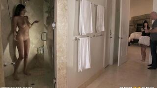 Horny bitch fucked by a man with a huge cock in the bedroom