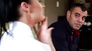 Alektra Blue has a massage and then sits on a member with oil