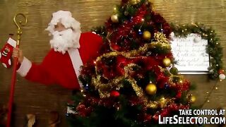 Russian beauty fucked by five guys in Santa Claus costumes for Christmas