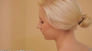 A beautiful body of a young girl became tender after a hot shower