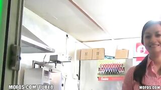 A girl is fucking for money in the role of a saleswoman, it’s quite common