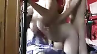 A busty woman fucks at home in her ass hole with her husband