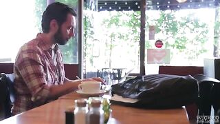 The guy met an Asian beauty in the cafe and took her to bed