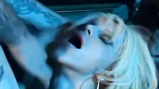 Blonde in sexy corset and stockings, fingered and fucked hard