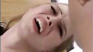 The cute girl likes to have sex with guys in threesomes