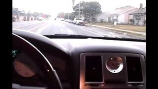 Blonde beauty gives a blowjob in her car