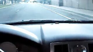 Blonde beauty gives a blowjob in her car