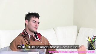 A blonde woman is fucking with a photographer on the casting couch