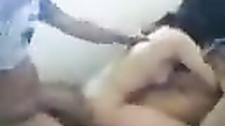 Asian beauty has sex with two guys in a threesome