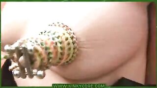 A cute girl got her labia pierced with needles in the lab