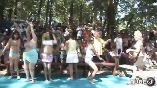 A young girl has a lot of fun with someone in the forest