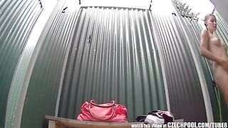 A girl took a shower and suddenly a camera appeared to spy on her