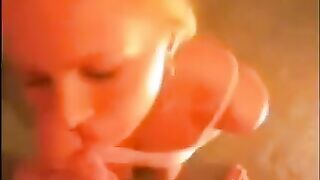 A blowjob at home is always a risk, as the guy cumms on your face