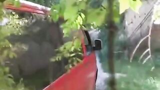 The man pressed the girl against a car and began to engage in rough sex