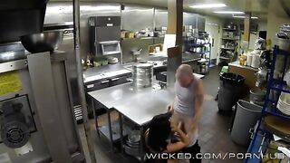 A chick relaxed after her work in the kitchen with a hot neighbor